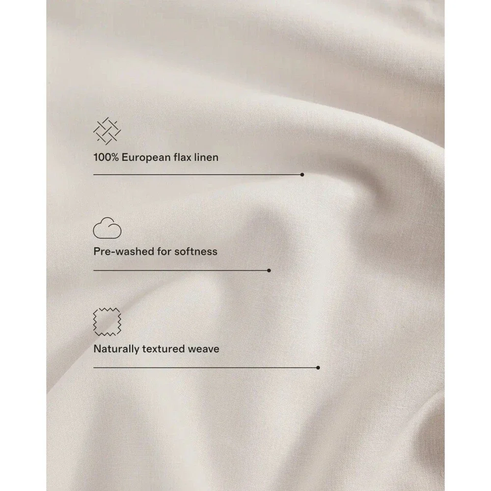 NWOT QUINCE European 100% Linen Duvet Set Willowleaf White Stripe TWIN $164